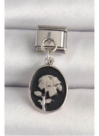 316L Çelik Gümüş Renk Gümüş Çiçek İşlemeli Siyah Portre Model Nomination Charm
