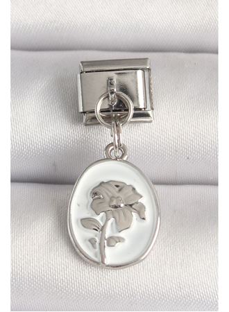 316L Çelik Gümüş Renk Çiçek İşlemeli Beyaz Portre Model Nomination Charm