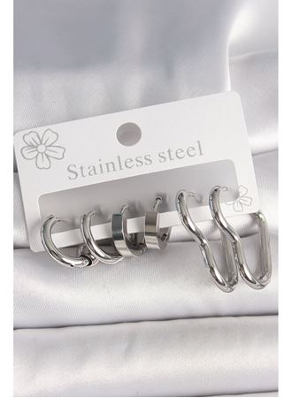 316L Çelik Gümüş Renk Kalp Halka Model Kadın Küpe Seti