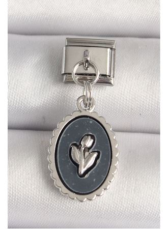 316L Çelik Gümüş Renk Çiçek İşlemeli Siyah Portre Model Nomination Charm