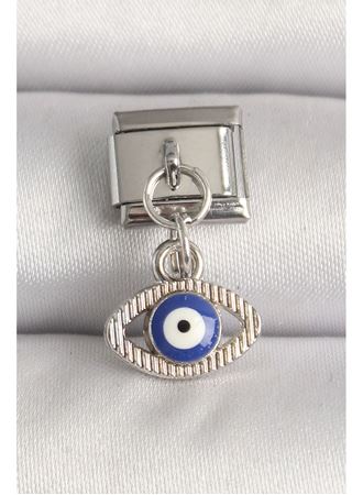 316L Çelik Gümüş Renk Nazar Boncuk Detaylı Göz Model Nomination Charm