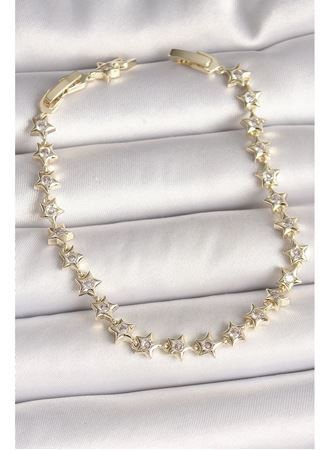 Pirinç Gold Renk Zirkon Taşlı Yıldız Model VIP Seri Kadın Bileklik