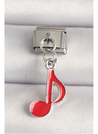316L Çelik Gümüş Renk Kırmızı Müzik Nota Model Nomination Charm