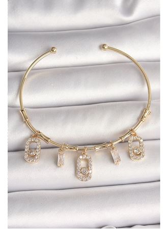 Pirinç Gold Renk Sallantı Zirkon Taşlı Messika Figür Charm Kadın Bileklik