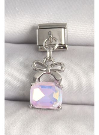 316L Çelik Gümüş Renk Pembe Zirkon Taşlı Çanta Model Nomination Charm