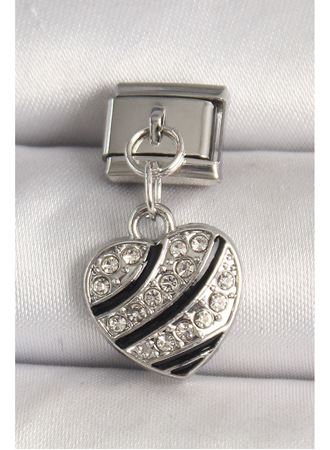 316L Çelik Gümüş Renk Zirkon Taşlı Kalp Model Nomination Charm