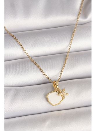 316L Çelik Gold Renk Zincir Sallantı Beyaz Mineli Deniz Kabuğu Zirkon Taşlı Deniz Yıldızı Figür Kadın Kolye