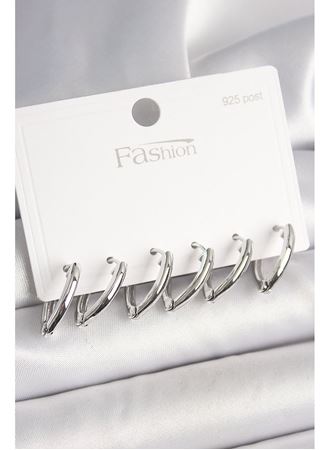 925 Ayar Gümüş Çivi Pirinç Gümüş Renk Üçgen Model Kadın Küpe Seti