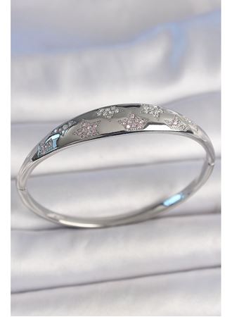 Pirinç Gümüş Renk Zirkon Taşlı Yıldız İşlemeli Kadın Kelepçe