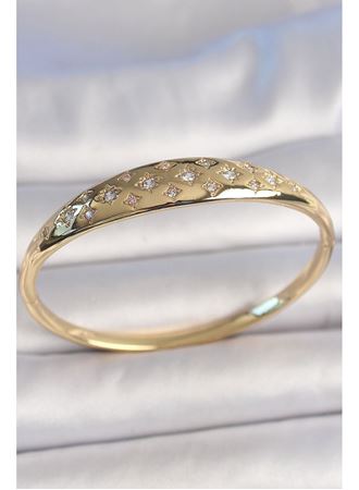 Pirinç Gold Renk Zirkon Taşlı Yıldız İşlemeli Kadın Kelepçe