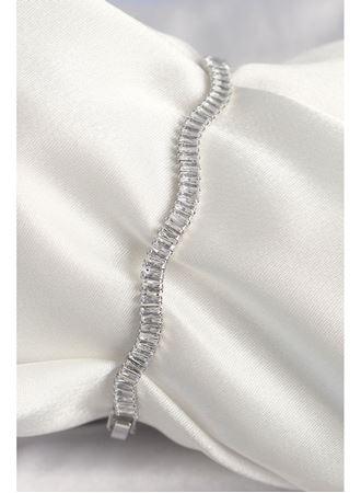 Pirinç Gümüş Renk Su Yolu Zirkon Taşlı Model Kadın Bileklik