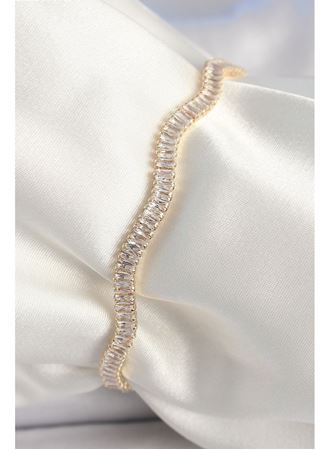 Pirinç Gold Renk Su Yolu Zirkon Taşlı Model Kadın Bileklik