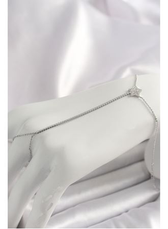 Pirinç Gümüş Renk Su Yolu Zirkon Taşlı Yıldız Model Kadın Şahmeran