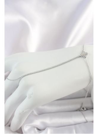 Pirinç Gümüş Renk Su Yolu Zirkon Taşlı İşlemeli Yonca Model Kadın Şahmeran