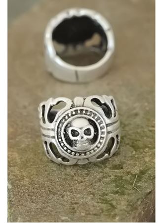 Eskitme Gümüş Renk Metal Kuru Kafa Tasarım Ayarlamalı Erkek Yüzük