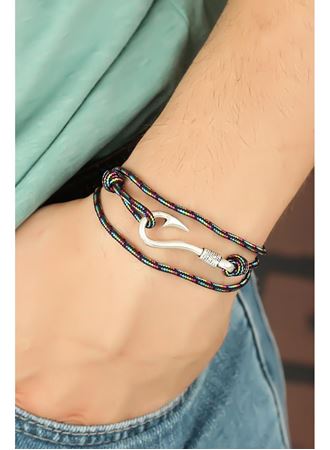 Çizgi Desenli Metal Kancalı Erkek Bileklik