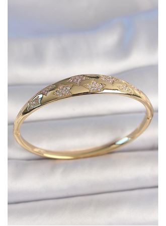 Pirinç Gold Renk Zirkon Taşlı Yıldız İşlemeli Kadın Kelepçe