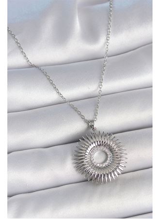 316L Çelik Gümüş Renk Zincir Zirkon Taşlı Nova Yıldız Model Kadın Kolye