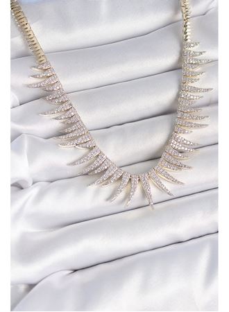 Pirinç Gold Renk Zirkon Taşlı Sivri Model VIP Seri Kadın Kolye