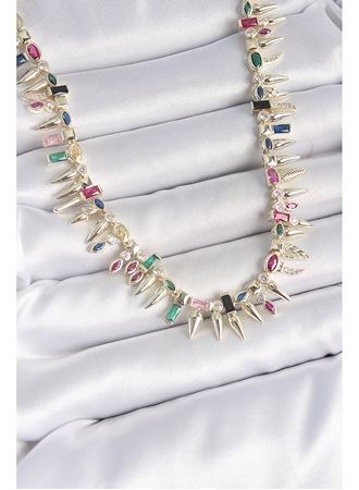 Pirinç Gold Renk Zirkon Taşlı Diken Model VIP Seri Kadın Kolye