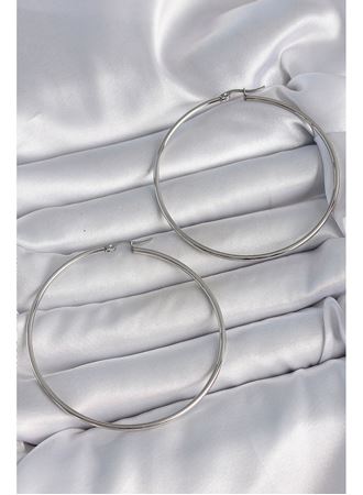 316 Çelik Gümüş Renk 63 mm Halka Model Kadın Küpe