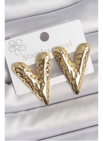 316 Çelik Gold Renk İşlemeli Kalp Model Kadın Küpe