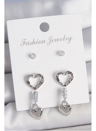 Pirinç Gümüş Renk Zirkon Taş Detaylı Sallantı Model 2 Çift Kadın Küpe Seti