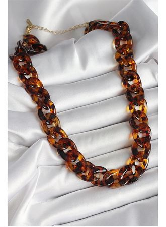 Leopar Desenli Mika Kalın Zincir Kadın Kolye