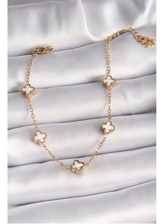 316L Çelik Gold Renk Beyaz Baby Boy Yonca Model Kadın Bileklik