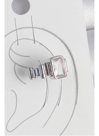 Pirinç Gümüş Renk Kare Zirkon Taşlı Kadın Kıkırdak Model Küpe