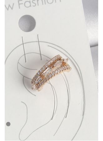 Pirinç Gold Renk Zirkon Taşlı 3'Lü Sıralı Model Kadın Kıkırdak Küpe
