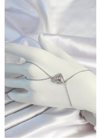 316L Çelik Zincirli Gümüş Renk Kalp Figürlü Zirkon Taşlı Şahmeran