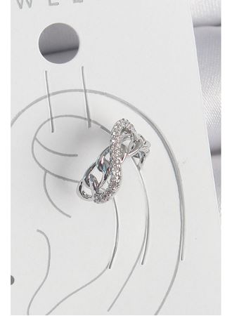 Pirinç Gümüş Renk Zirkon Taşlı Zincir Sonsuzluk Model Kadın Kıkırdak Küpe