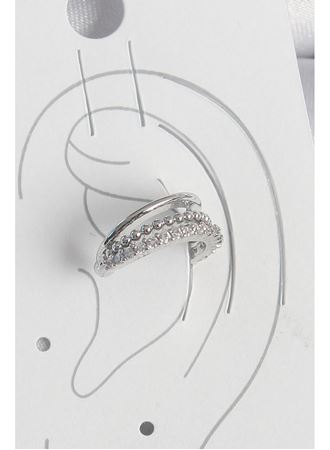 Pirinç Gümüş Renk Zirkon Taşlı 3'Lü Sıralı Kadın Kıkırdak Küpe