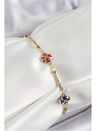 Pirinç Gold Renk Karışık Renk Yonca Zirkon Taşlı Kadın Bileklik