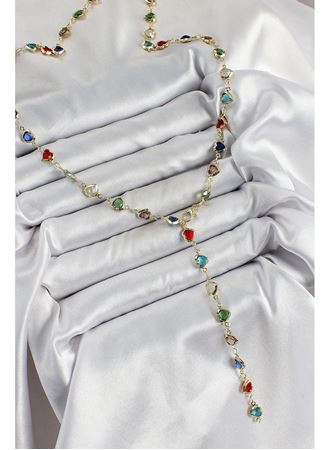 Pirinç Gold Renk Karışık Renk Zirkon Taşlı Kalpli Y Kadın Kolye