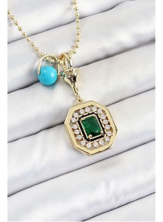 Gold Renk Pirinç Zirkon Taşlı Kadın Serenay Kolyesi