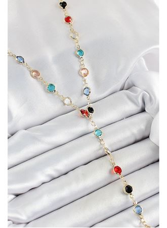 Pirinç Asorti Model Gold Renk Zirkon Taşlı Y Kolye