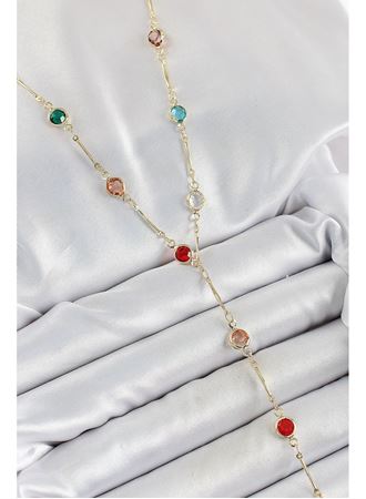 Pirinç Asorti Model Gold Renk Zirkon Taşlı Y Kolye