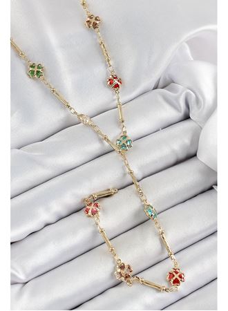 Pirinç Asorti Kalpli Yonca Model Gold Renk Zirkon Taşlı Y Kolye