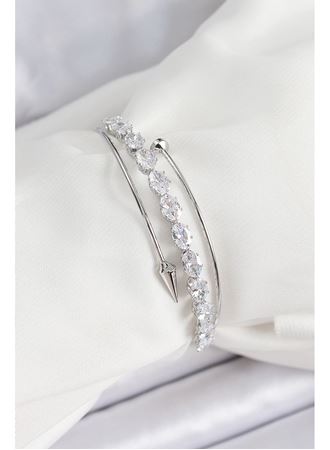 Pirinç Gümüş Renk Arpa Zirkon Taşlı Kadın Bileklik