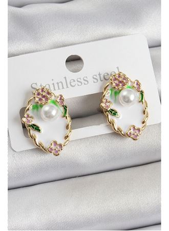 Pirinç Beyaz Mineli İnci Detaylı Sanatsal Portre Model Gold Renk Kadın Küpe