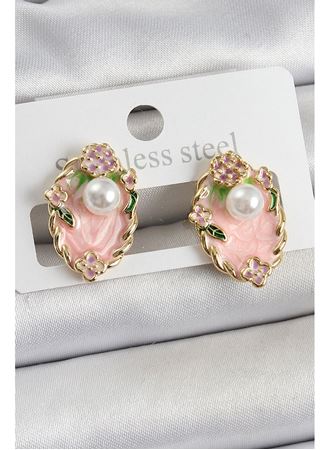 Pirinç Pembe Mineli İnci Detaylı Sanatsal Portre Model Gold Renk Kadın Küpe