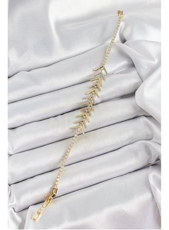 Pirinç Gold Renk Zirkon Taşlı Balık Sırtı Kadın Bileklik