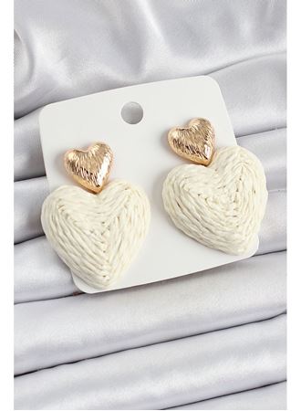 Krem Kalp Figürlü Hasır Örgü Model Gold Renk Kadın Küpe
