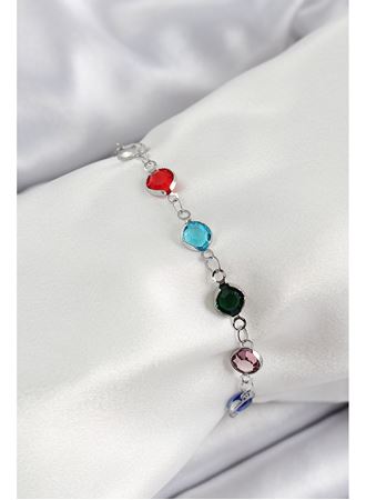 Pirinç Gümüş Renk Karışık Renk Zirkon Taşlı Kadın Bileklik