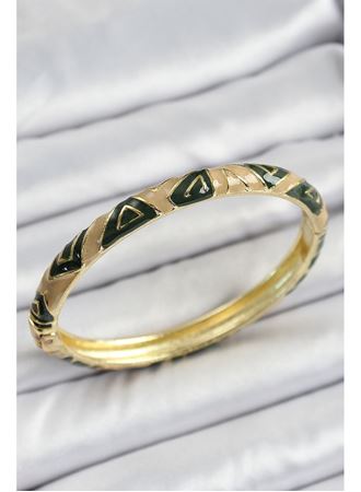 Mineli Pirinç Kahverengi Siyah Geometrik Desenli Kadın Kelepçe