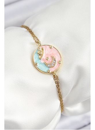 316L Çelik Zincir Mineli Sanatsal Portre Zirkon Taşlı Gezegen Model Gold Renk Kadın Bileklik