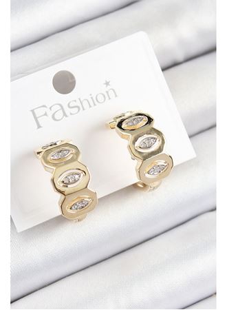 Pirinç Zirkon Taşlı Damla Figürlü Halka Model Gold Renk Kadın Küpe