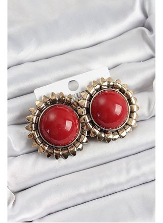 Pirinç Bordo Vintage Model Gold Renk Kadın Küpe